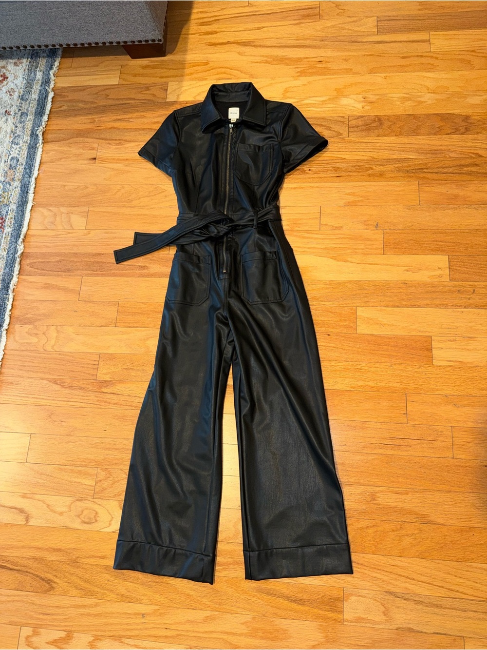 NWT! Anthropologie The Colette Weekend Black Jumpsuit by Maeve Faux-Leather - Picture 6 of 8